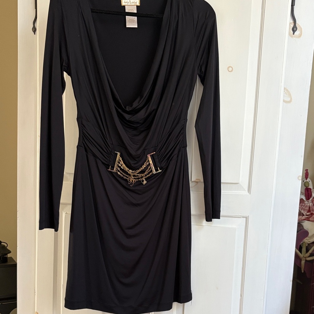 Baby Phat Black Long Sleeve Dress with Chain Detail